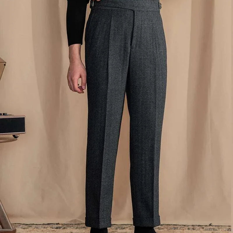 Antonios vintage wool herringbone pants, smart casual full-length style.