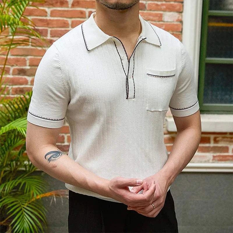Old money polo English t-shirt for men, casual elegant style, breathable lyocell material, ideal for spring and summer.