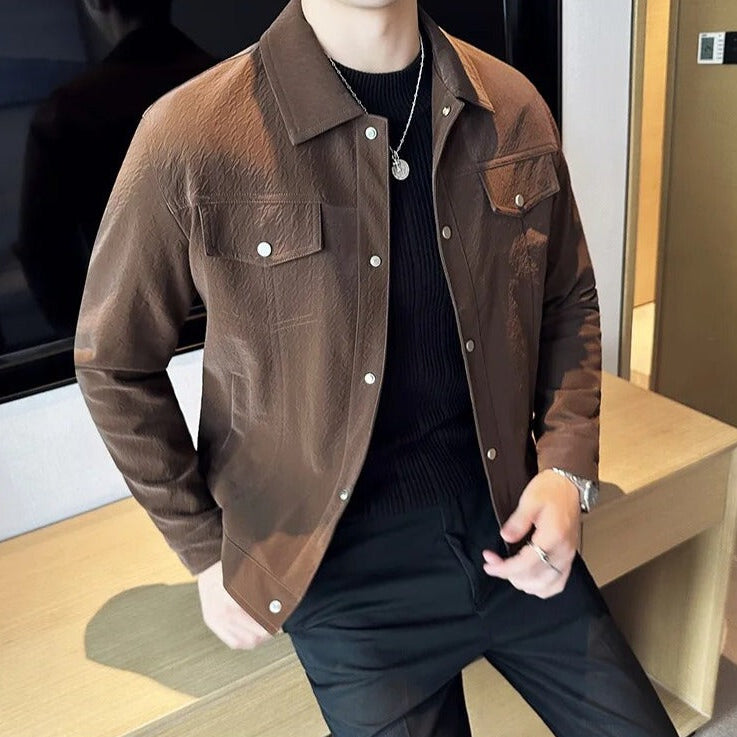 CLASSY jacket in coffee color made from eco-leather, stylish and durable.