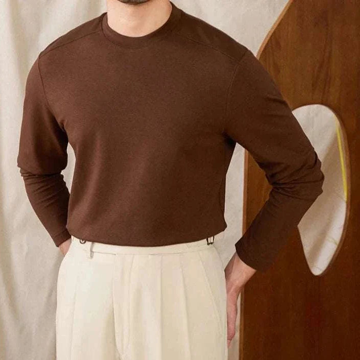 Slim fit smart casual premium sweater in brown, men's fashion.