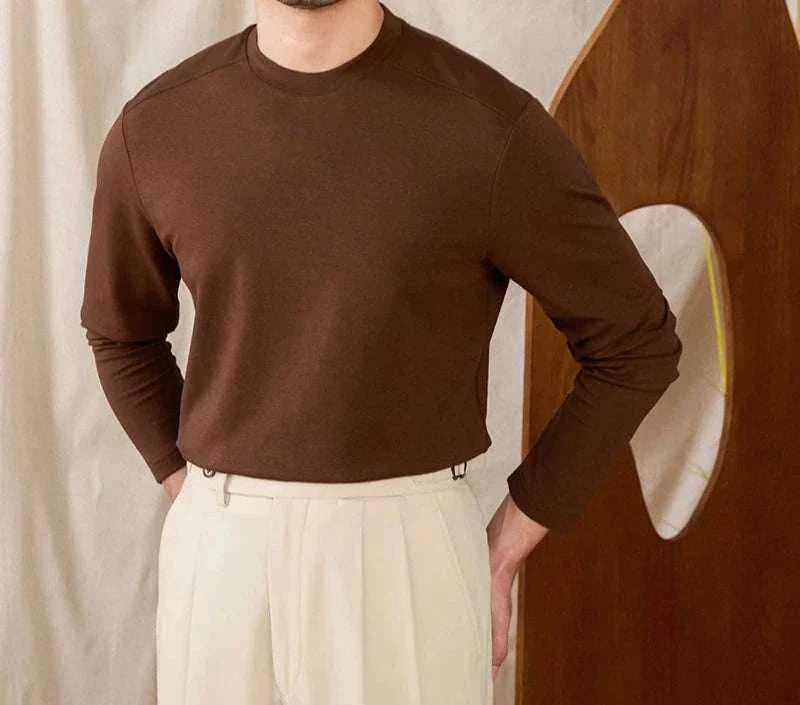 Slim fit smart casual premium sweater in brown, men's fashion.