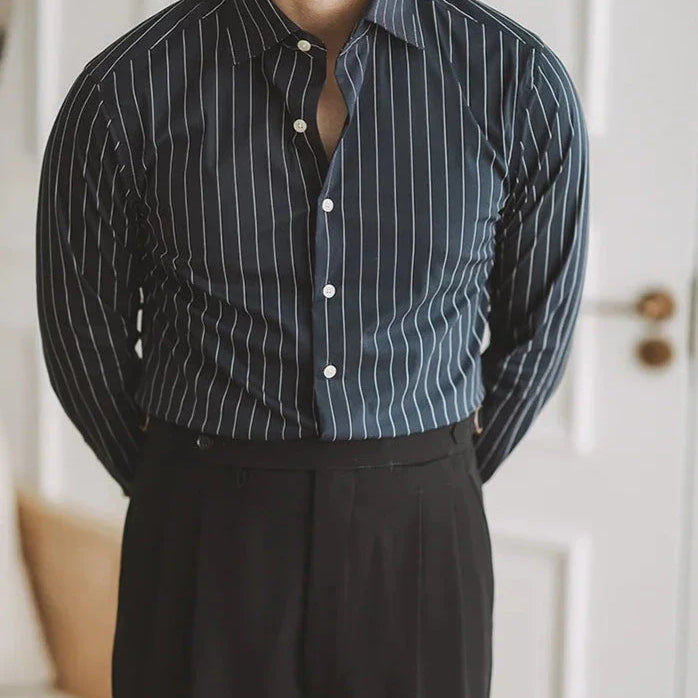 Gentleman premium shirt, smart casual long sleeve printed shirt for men, polyester fabric.