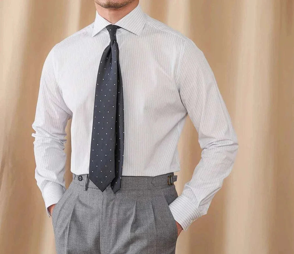Business slim fit long sleeve premium men's shirt in polyester, ideal for professional settings.