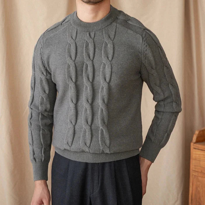 Round neck vintage sweater for men in cozy cotton-wool blend.