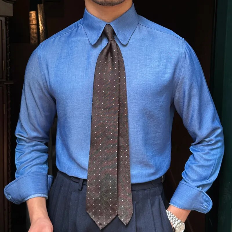 Men's smart casual long sleeve blue shirt by Antonios, perfect for events and meetings.