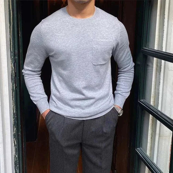 Men's grey sweater, ideal for office, featuring a cozy and comfortable fit; made with polyamide and cotton.