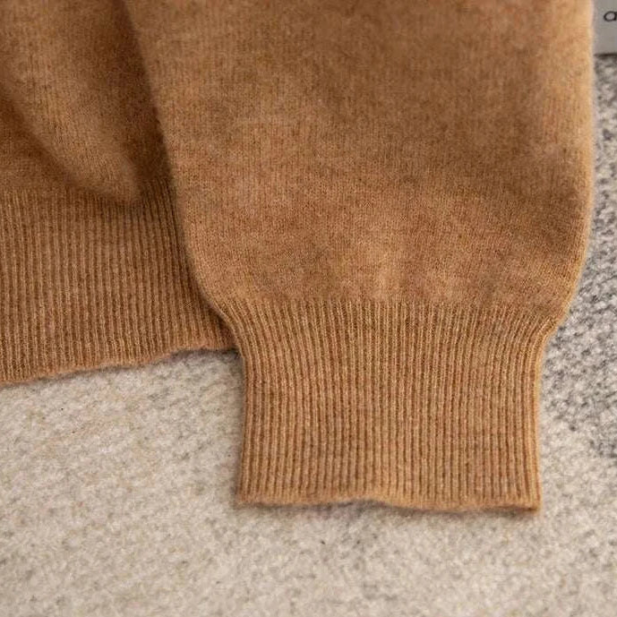Business wool turtleneck sweater in brownish wool blend fabric.