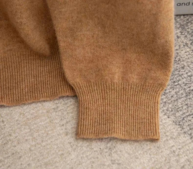 Business wool turtleneck sweater in brownish wool blend fabric.
