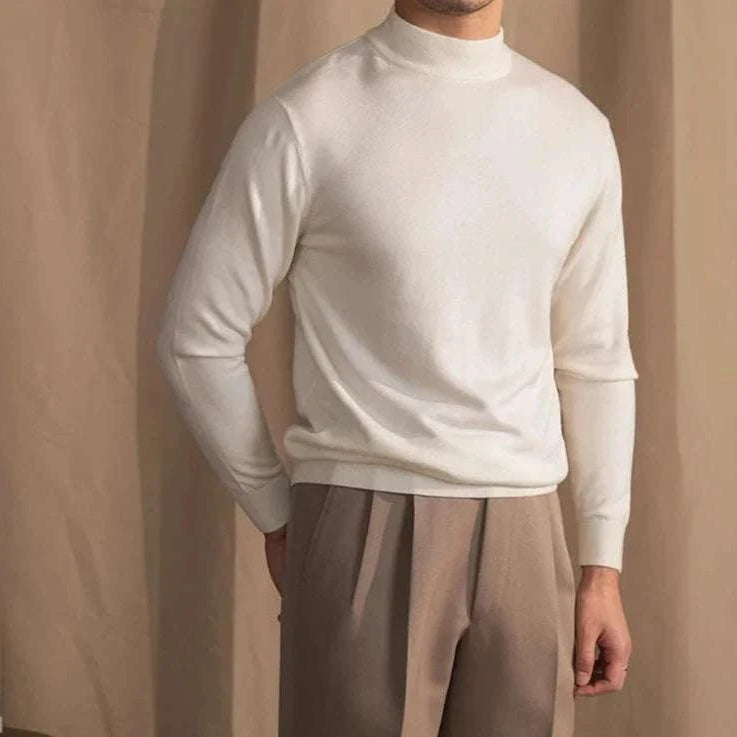 Antonios slim fit half-turtleneck sweater in white, perfect for stylish warmth.