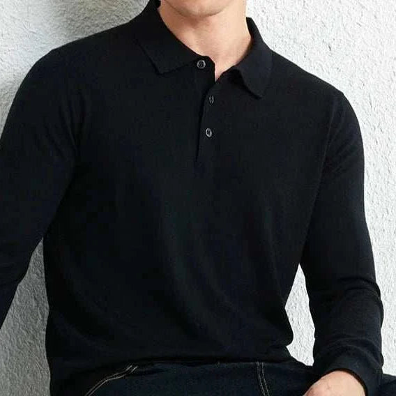Slim fit wool autumn sweater in black, offering comfort and style.