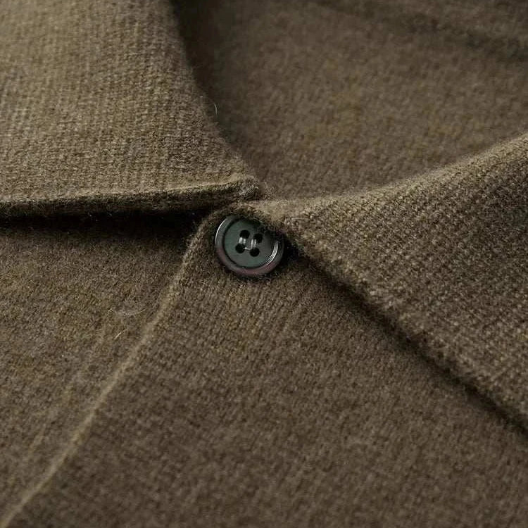 Antonios wool polo collar cardigan with button detail, crafted from 37% wool and 63% cotton for comfort and warmth.