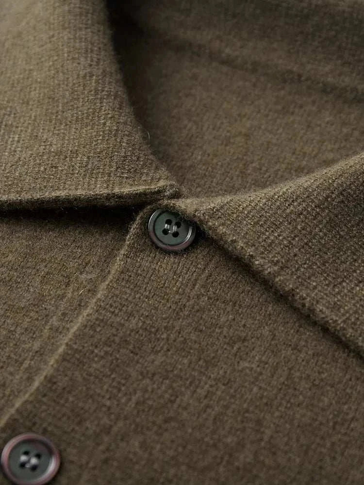 Antonios wool polo collar cardigan with button detail, crafted from 37% wool and 63% cotton for comfort and warmth.