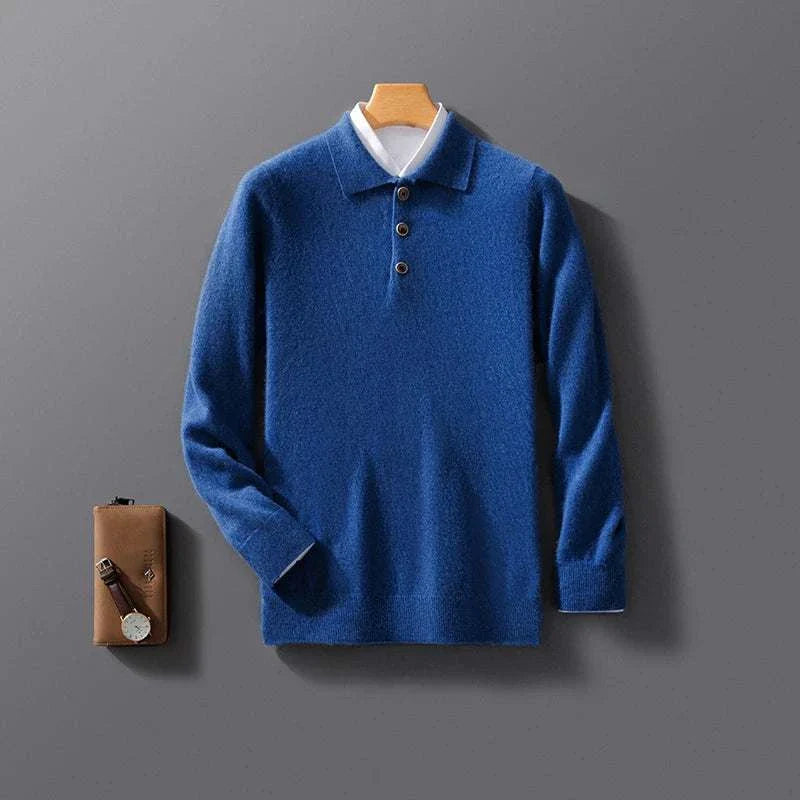 Cold season pure wool sweater in blue, men's fashion for autumn and winter.