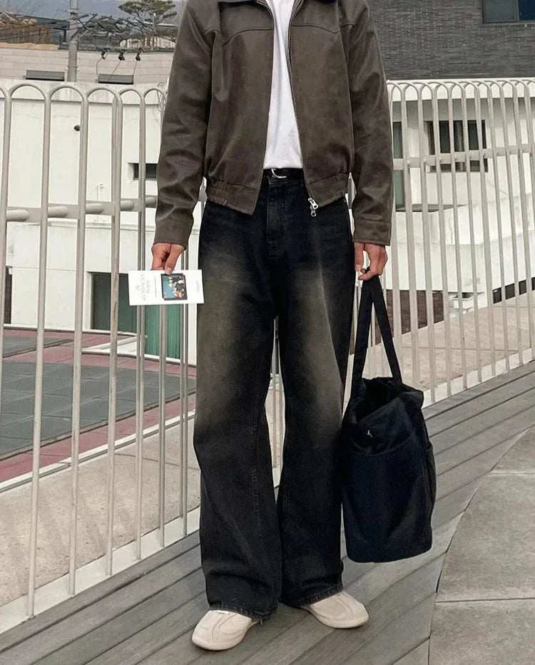 Autumn vintage PU leather jacket for men.