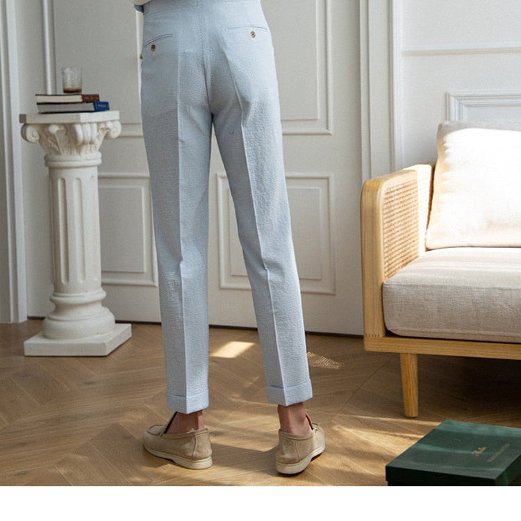 Italian Old Money Trousers in light blue, showcasing elegance and timeless style, perfect for sophisticated occasions.