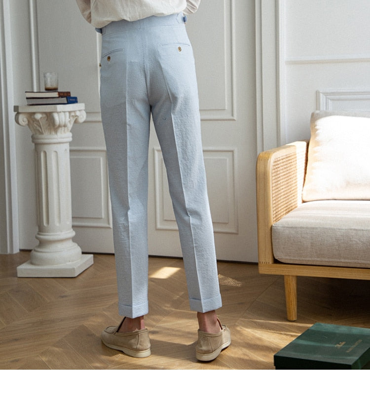 Italian Old Money Trousers in light blue, showcasing elegance and timeless style, perfect for sophisticated occasions.