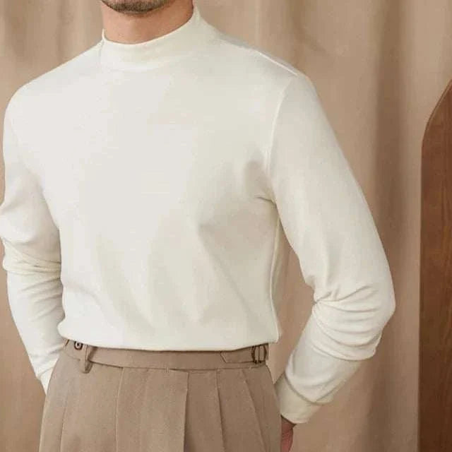 Soft half turtleneck sweater for men in cream color.
