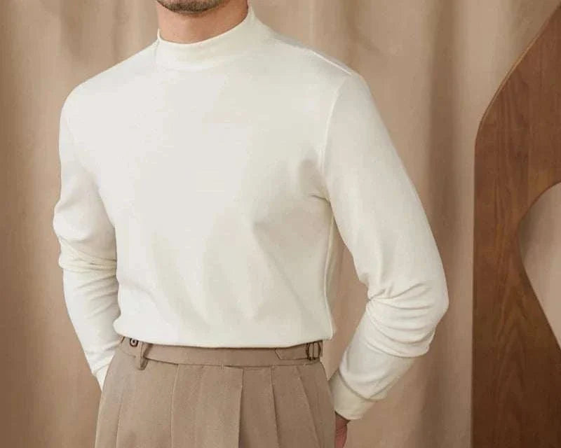Soft half turtleneck sweater for men in cream color.
