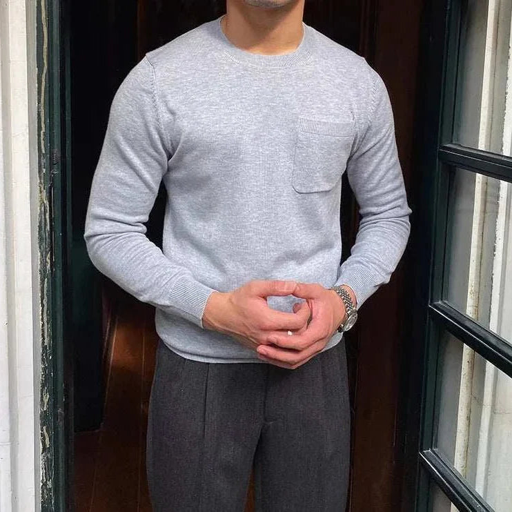 Men's grey sweater, perfect fit for office, business trips, and everyday use.
