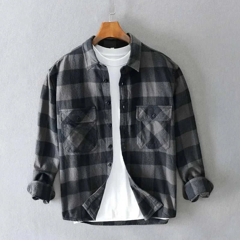 Men's RETRO summer plaid shirt in cotton for spring/summer.