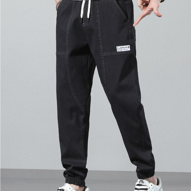 Vinny Denim Joggers men's relaxed fit, black, streetwear casual pants.