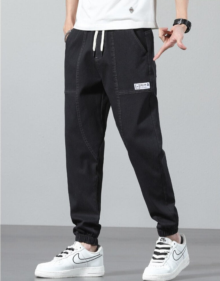 Vinny Denim Joggers men's relaxed fit, black, streetwear casual pants.