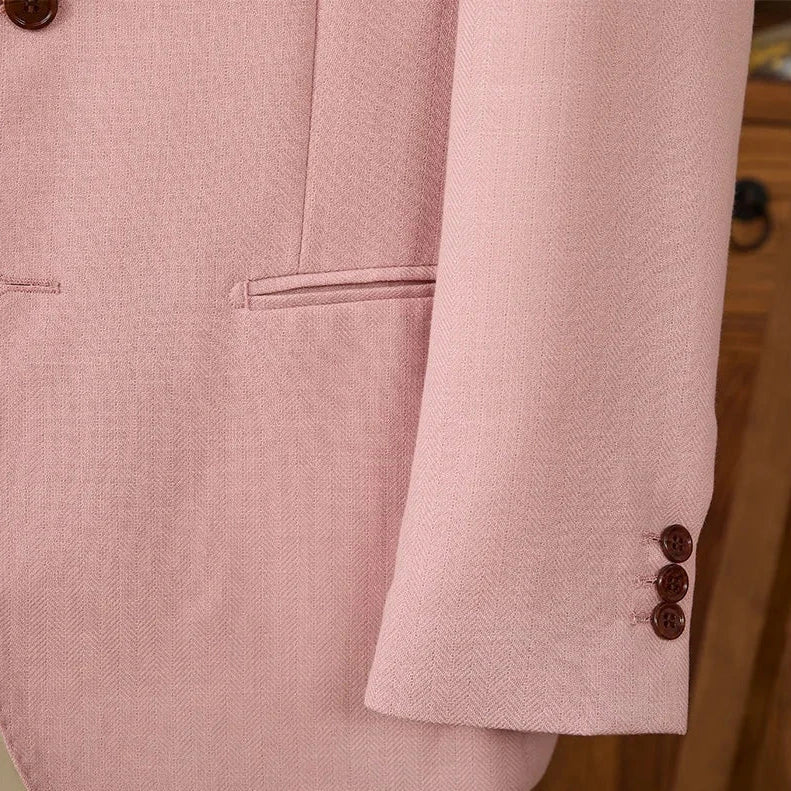 Business linen relaxation jacket in soft pink color with detailed buttons and pocket.