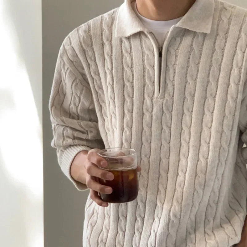 Vintage design sweater in cream, featuring a cozy knit pattern, perfect for men seeking casual or elegant style.
