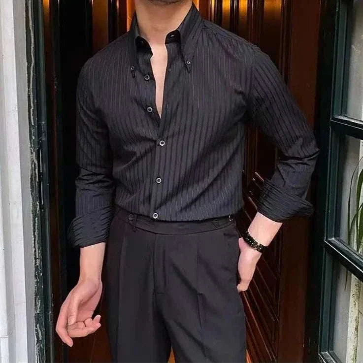 Striped spring gentleman English shirt for men featuring a casual elegant style, perfect for spring and summer.