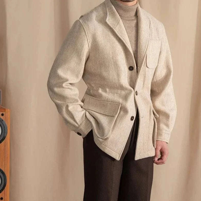 Men's British winter premium jacket, wool and cotton blend, stylish and cozy.