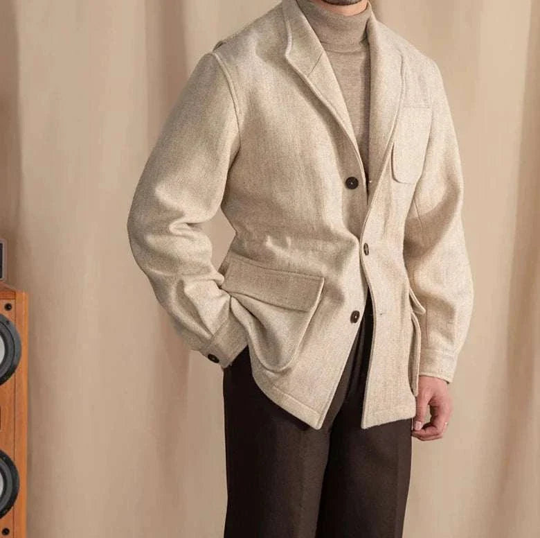 Men's British winter premium jacket, wool and cotton blend, stylish and cozy.