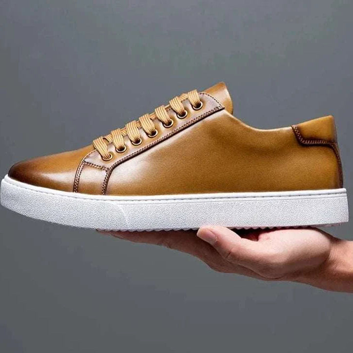 LUXELY office leather shoe in brown with white sole, perfect for casual attire.