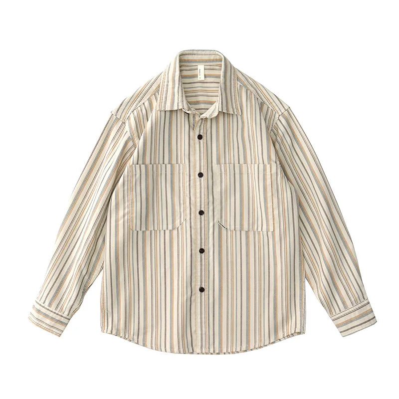Japanese corduroy striped double pocket shirt