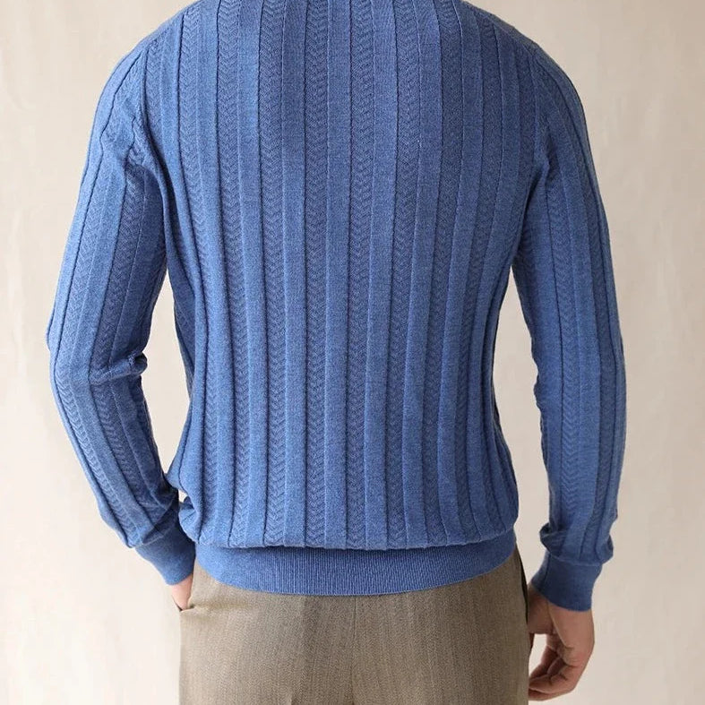 KOREAN premium sweater in blue, ribbed texture, casual elegant style for men.
