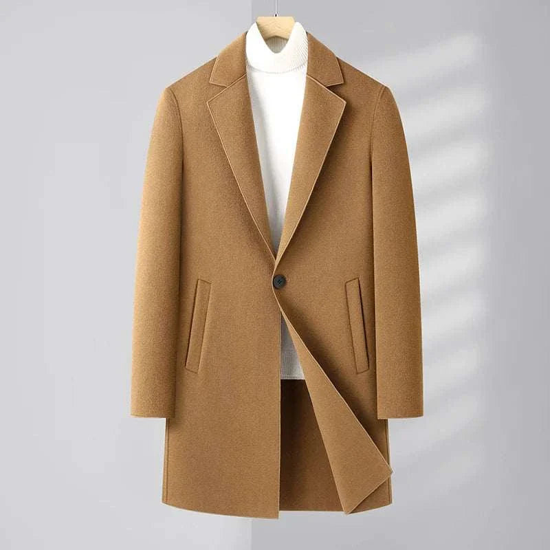 Woolen business long coat for men in autumn/winter, high-quality polyester.
