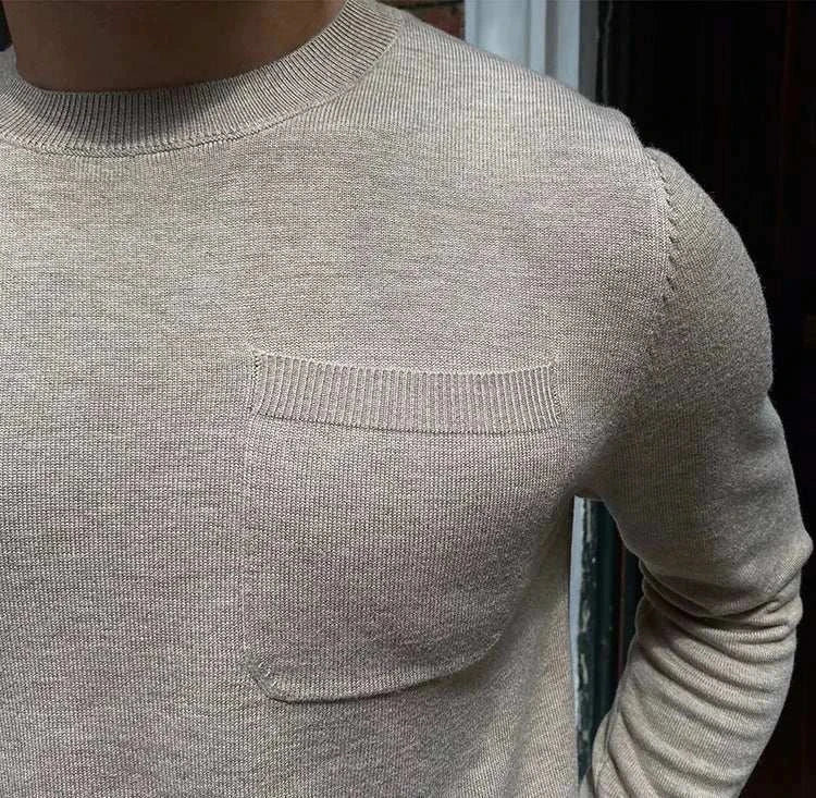 Antonios office premium sweater for men, polyamide and cotton blend, beige color with pocket detail.