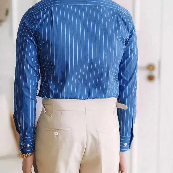 Gentleman premium shirt in blue with white stripes, long sleeve, smart casual style.