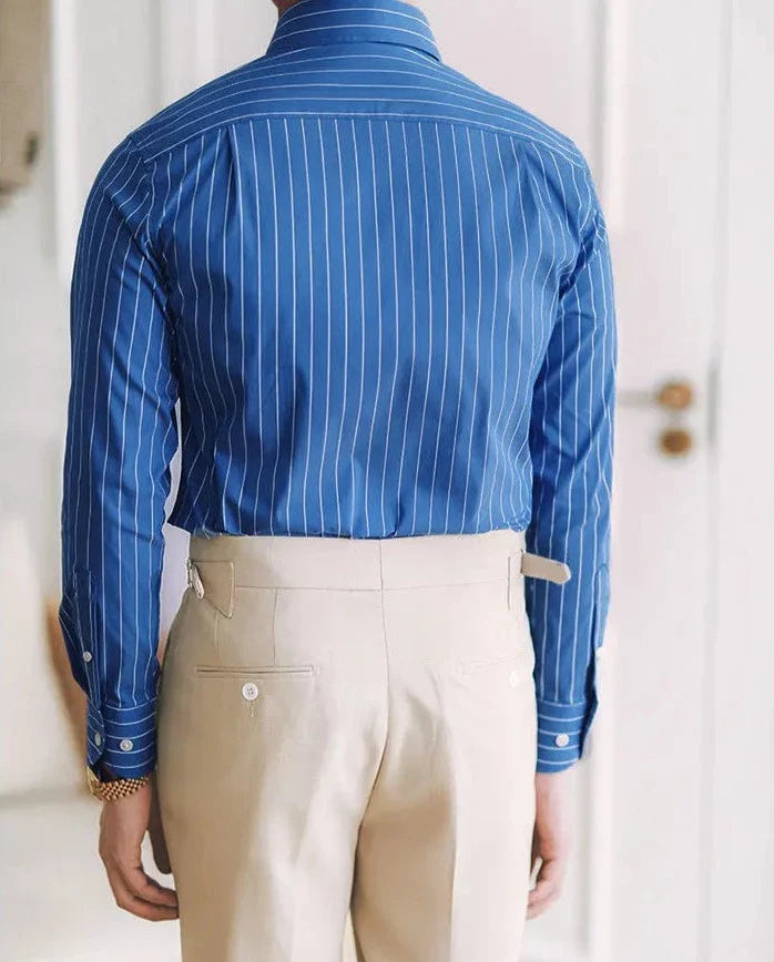 Gentleman premium shirt in blue with white stripes, long sleeve, smart casual style.