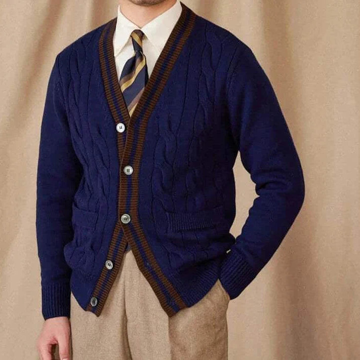 Antonios twisted knit cardigan in vintage Italian style, men's wool clothing.