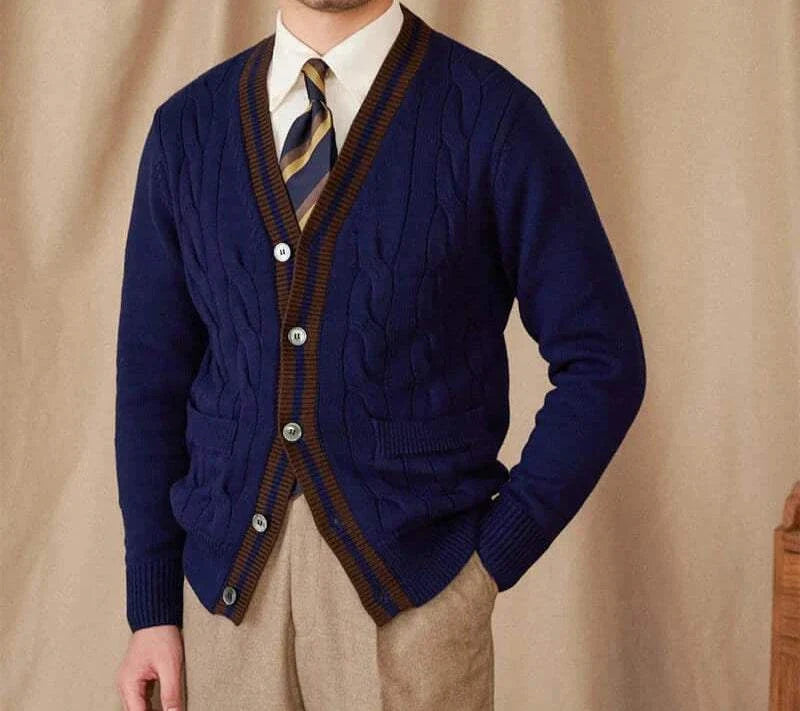 Antonios twisted knit cardigan in vintage Italian style, men's wool clothing.