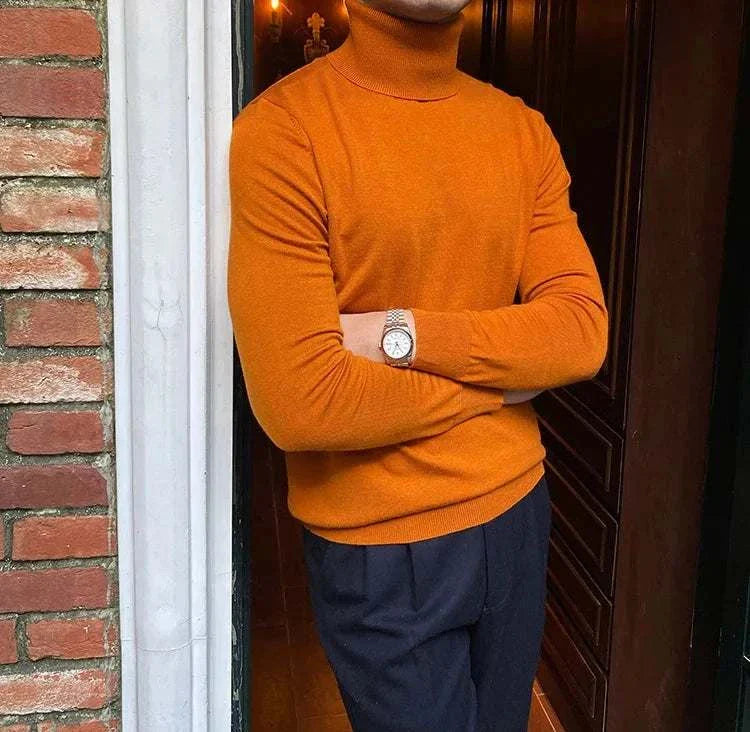 Antonios business turtleneck sweater in orange, perfect for men, offering comfort and a cozy fit.