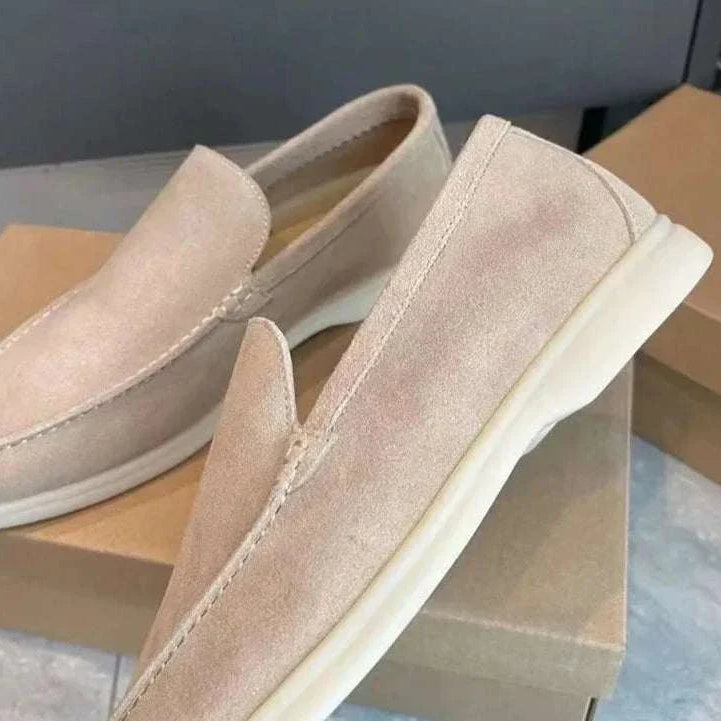 Suede elegant loafers made from soft sheep suede leather.