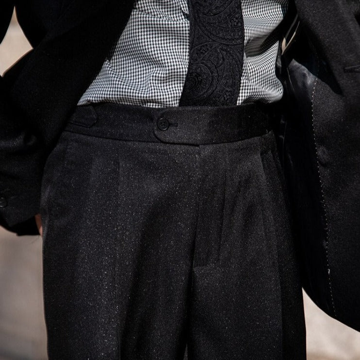 Antonios Double Breast Suit in black, polyester fabric, elegant design, ideal for men.