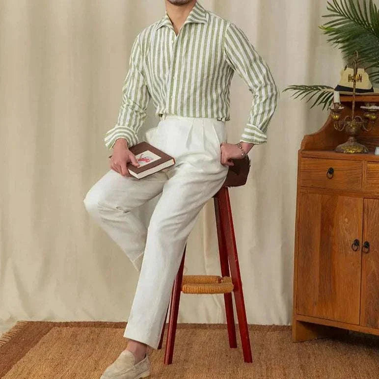 Business striped white summer shirt for men, elegant and breathable design.