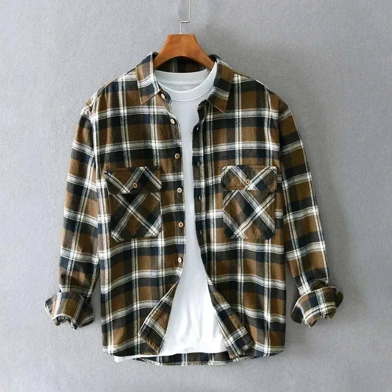 RETRO summer plaid shirt in cotton, casual spring/summer style.