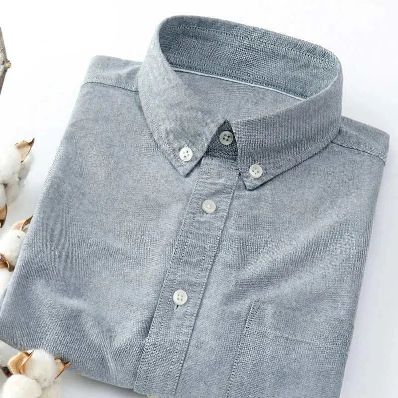 Men's business casual slim fit shirt in grey, polyester and cotton blend.