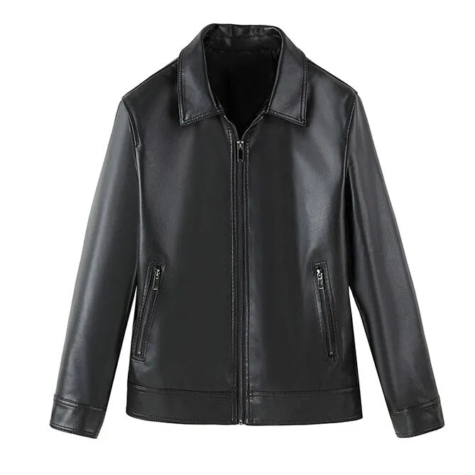 MOTO black leather jacket for men, eco-leather, casual elegant style.