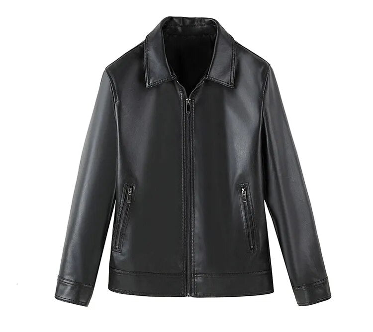 MOTO black leather jacket for men, eco-leather, casual elegant style.