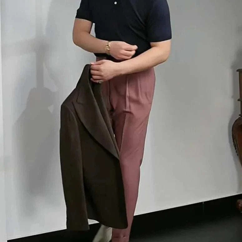 Men's British polo collar t-shirt in smart casual style, perfect for office wear.