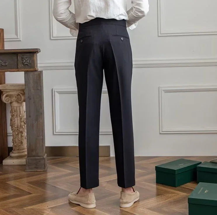 Antonios draped suit pants showcasing Korean-inspired elegance in smart casual style.